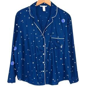 Victorias Secret Navy Blue Star & Moon Cotton Modal Pajama Top Size Medium Short